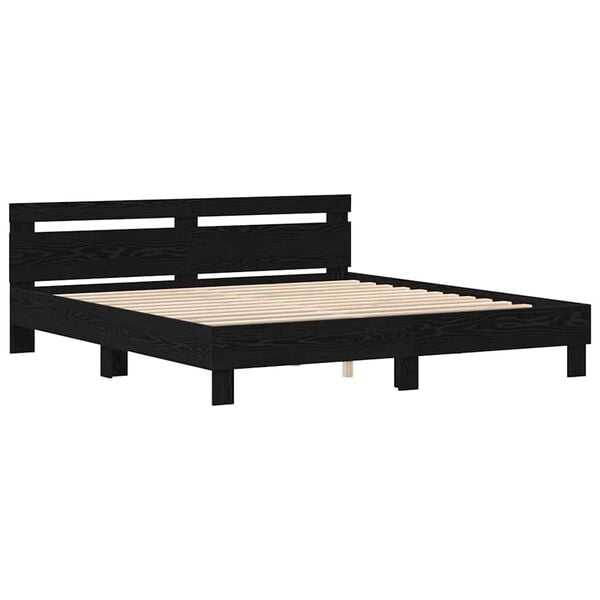 vidaXL Bed Frame with Headboard Black oak 200 x 200 cm Engineered wood
