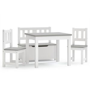 vidaXL 4 Piece Children Table and Chair Set White and Grey MDF