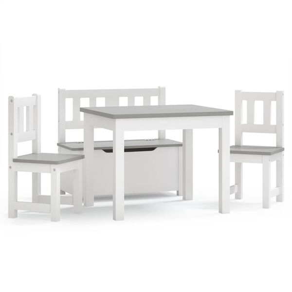 vidaXL 4 Piece Children Table and Chair Set White and Grey MDF