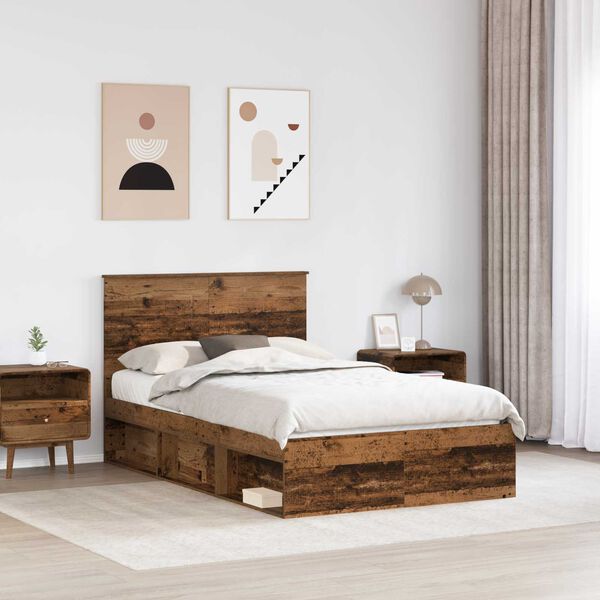 vidaXL Bed Frame with Headboard Old Wood 120 x 200 cm Solid Pine Wood