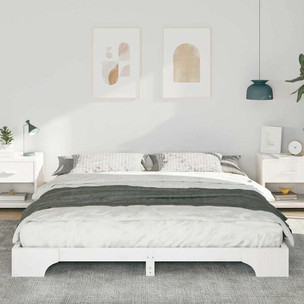 vidaXL Bed Frame White 200 x 220 cm Solid Pine Wood