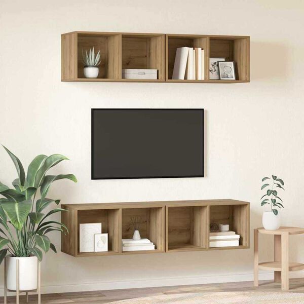 vidaXL TV Cabinet Set Wall-mounted 4 pcs Artisan Oak 37 x 37 x 72 cm