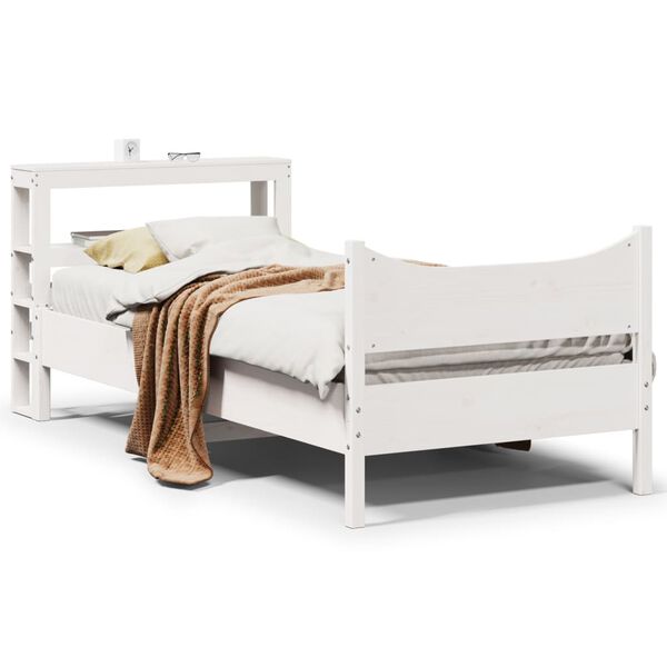 vidaXL Bed Frame with Headboard White 90x190 cm Single Solid Wood Pine