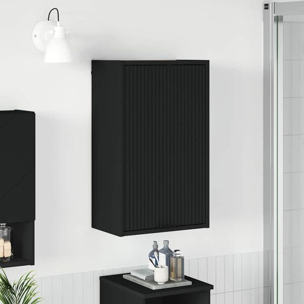 vidaXL Bathroom Cabinet Wall-mounted with Door Black 39 x 23.5 x 65 cm