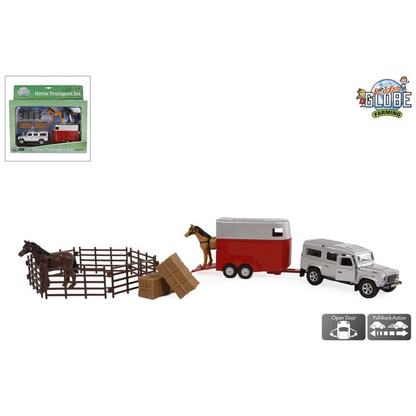 Kids Globe Land Rover with Horse Trailer and Accessories Pull Back 26 cm