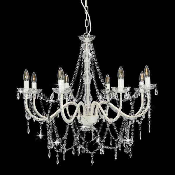 vidaXL Chandelier with Beads White 8 x E14 Bulbs