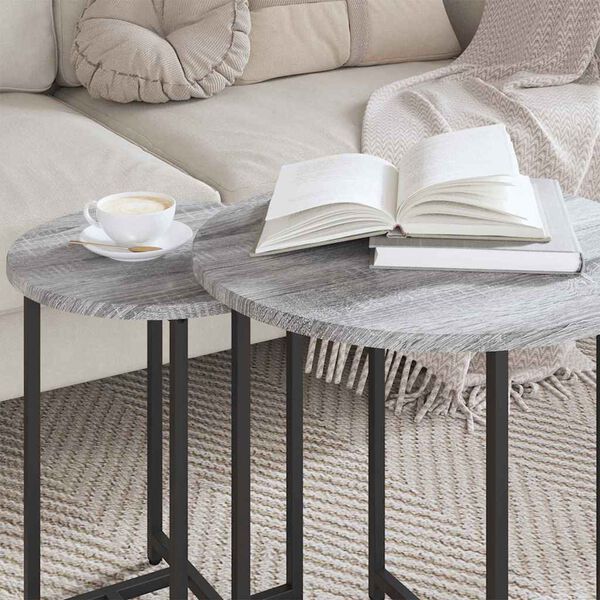 vidaXL Side Table Set 2 pcs Grey Sonoma and Black