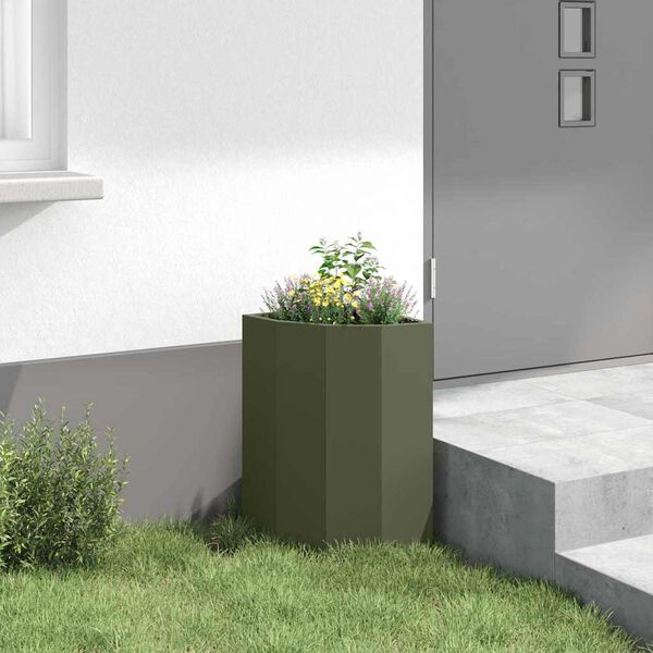 vidaXL Corner Planter Olive green 30 x 30 x 50 cm Steel