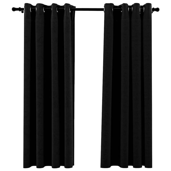 vidaXL Linen-Look Blackout Curtains with Grommets 2pcs Black 140x175cm