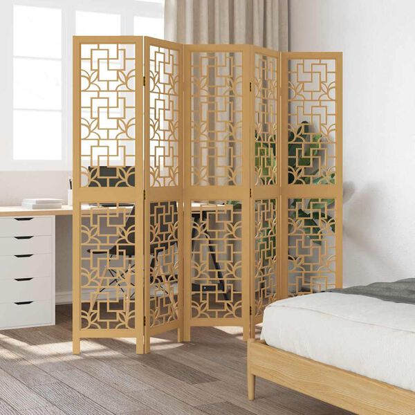 vidaXL Room Divider 5 Panels Brown Solid Wood Paulownia