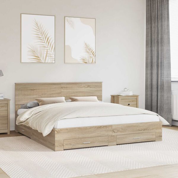 vidaXL Bed Frame with Drawer Sonoma Oak 180 x 200 cm Engineered Wood