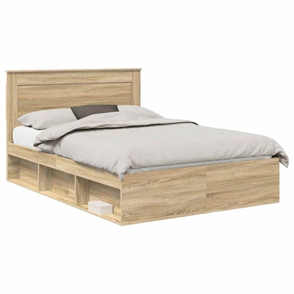 vidaXL Bed Frame with Headboard Sonoma 140 x 190 cm Solid Pine Wood