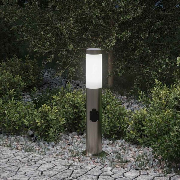 vidaXL Bollard Light with Outlet 50 cm Stainless Steel IP44