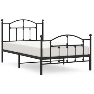 vidaXL Metal Bed Frame without Mattress with Footboard Black 100x190cm
