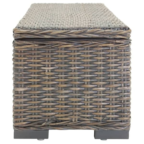 vidaXL Storage Box Grey 110 cm Natural Kubu Rattan & Solid Wood Mahogany