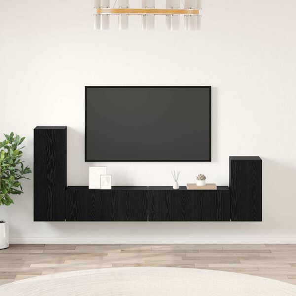 vidaXL Wall TV Cabinet Wall-mounted 3 pcs Black Oak Engineered Wood
