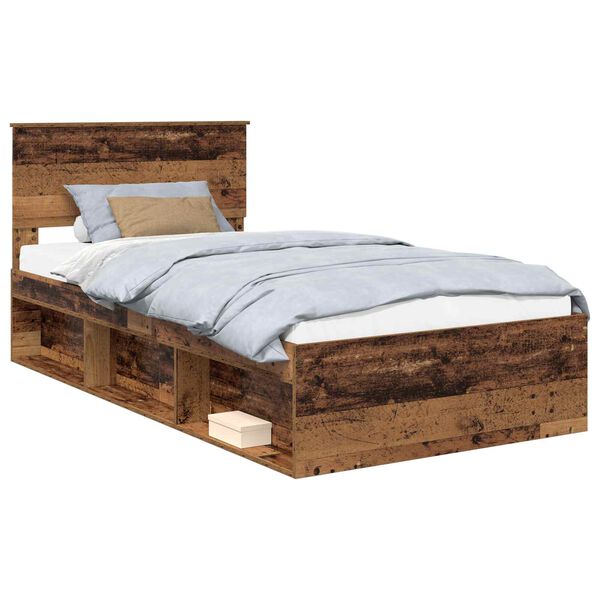 vidaXL Bed Frame with Headboard Old Wood 100 x 200 cm Solid Pine Wood