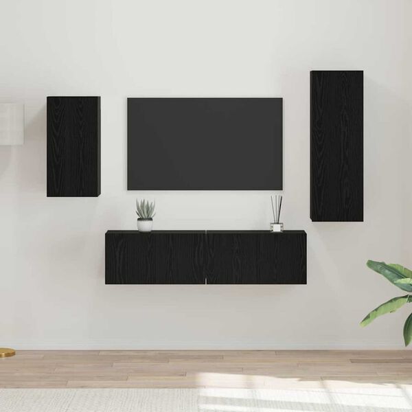 vidaXL TV Cabinet Set Wall-mounted 4 pcs Black Oak Engineered Wood