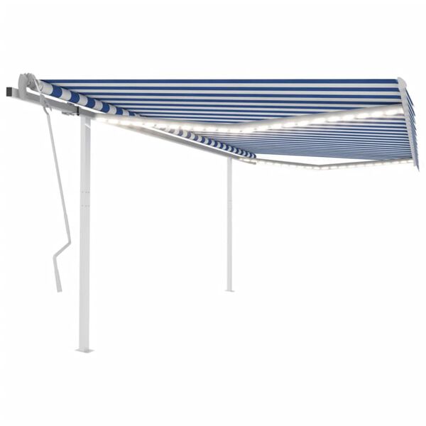 vidaXL Manual Retractable Awning with LED 4.5x3 m Blue and White