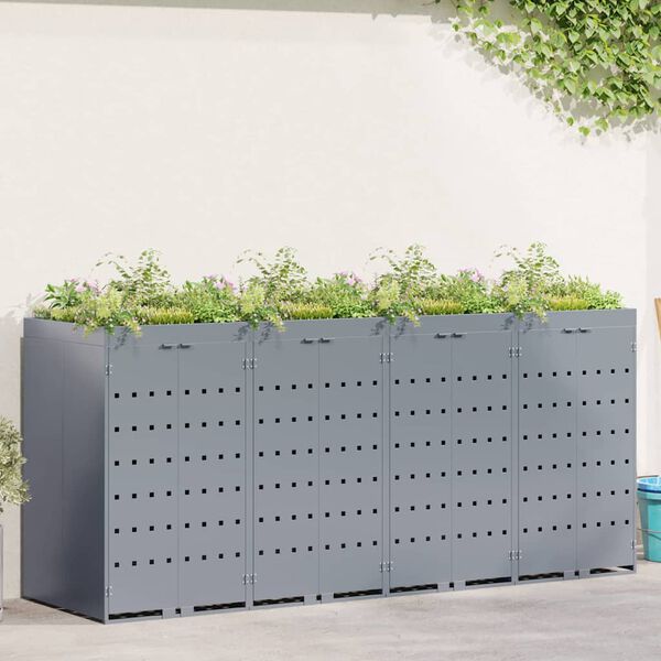 vidaXL Wheelie Bin Storage for 4 Bins Light Grey 272 x 77.5 x 121.5 cm