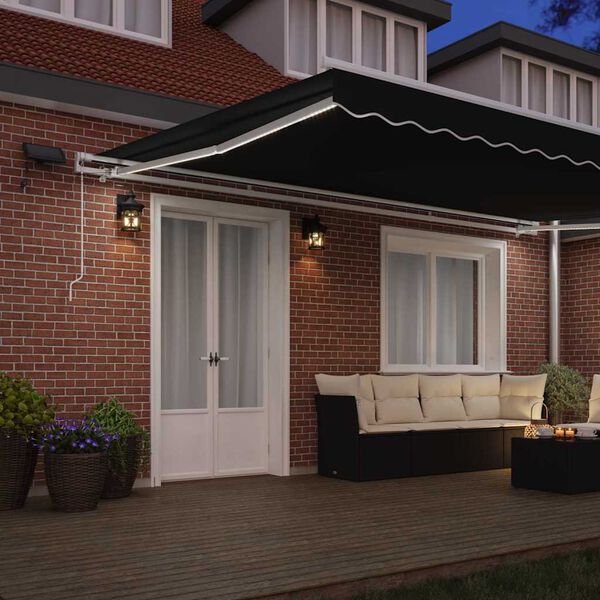 vidaXL Retractable Awning Manual Black 500 x 350 cm Fabric and Steel