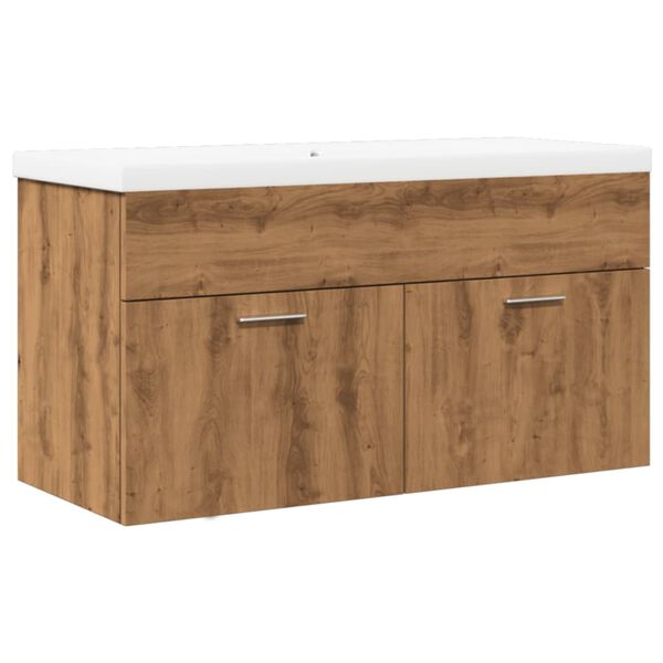 vidaXL Bathroom Sink Cabinet with Built-in Basin Artisan Oak