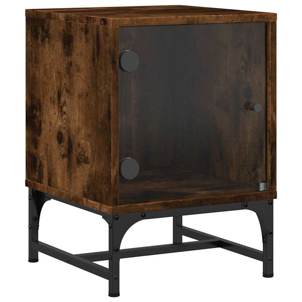 vidaXL Bedside Cabinet with Glass Door Smoked Oak 35x37x50 cm
