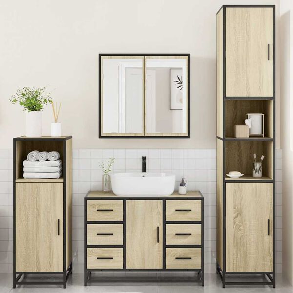 vidaXL 4&nbsp;Piece Bathroom Furniture Set&nbsp;Sonoma Oak Engineered Wood