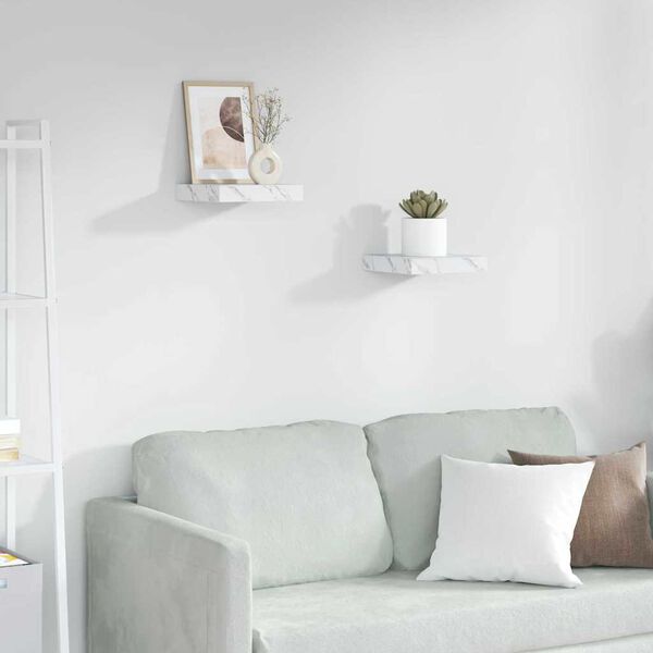 vidaXL Wall Shelf 2 pcs White Marble 23 x 23.5 x 4 cm Engineered Wood