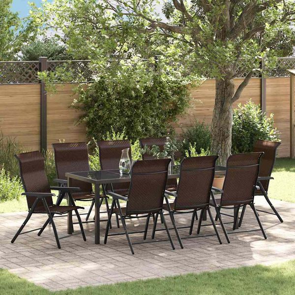 vidaXL Garden Dining Set Height-Adjustable 9 pcs Brown Poly rattan