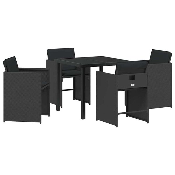 vidaXL Garden Dining Set 5 pcs Black Poly Rattan