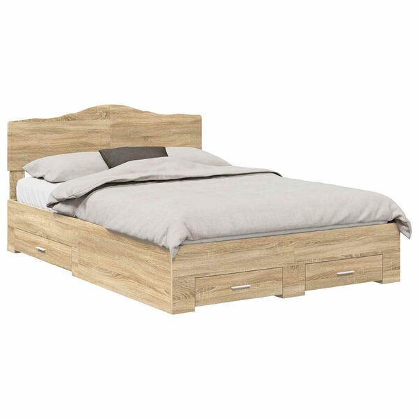 vidaXL Bed Frame with Drawer Sonoma Oak 150 x 200 cm Engineered Wood