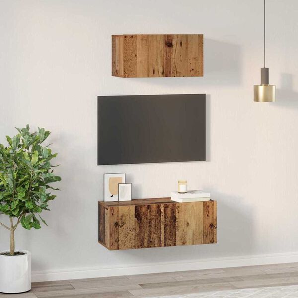 vidaXL TV Cabinet Set Wall-mounted 2 pcs Old Wood Engineered Wood