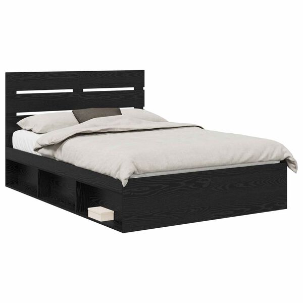 vidaXL Bed Frame with Headboard Black 150 x 200 cm Solid Pine Wood