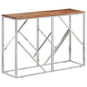 vidaXL Console Table Silver Stainless Steel and Solid Wood Acacia
