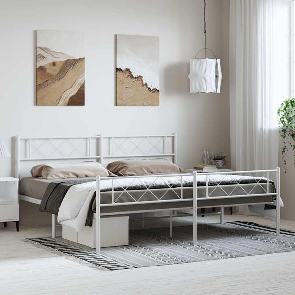 vidaXL Metal Bed Frame without Mattress with Footboard White 183x213cm