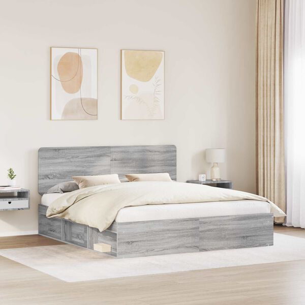 vidaXL Bed Frame Grey Sonoma 200 x 200 cm Solid Pine Wood