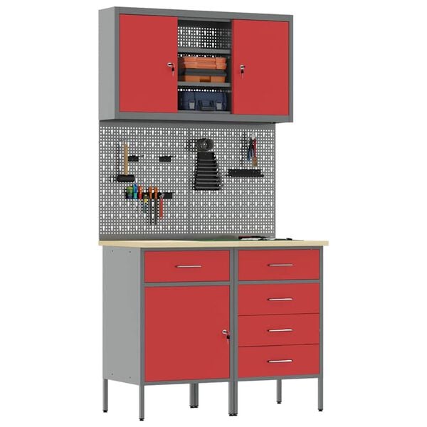 vidaXL Work Cabinet Set with Drawer with Shelf with Storage 5 pcs Red
