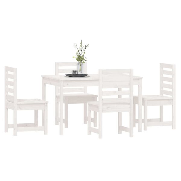 vidaXL 5 Piece Garden Dining Set White Solid Wood Pine