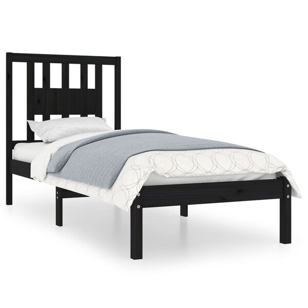 vidaXL Bed Frame without Mattress Black Solid Wood Small Single