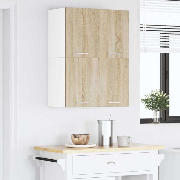 vidaXL Hanging Cabinet with Door Sonoma Oak and White 60 x 31 x 40 cm