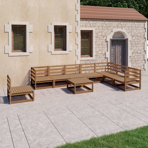 vidaXL 9 Piece Garden Lounge Set Honey Brown Solid Pinewood