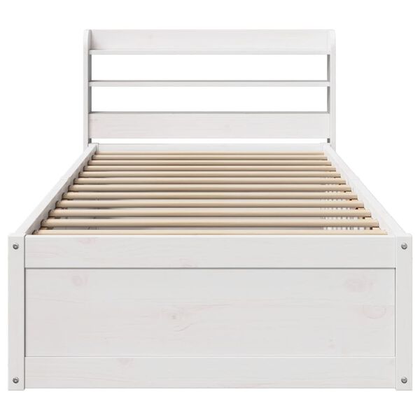 vidaXL Bed Frame with Headboard White 90x190 cm Single Solid Wood Pine
