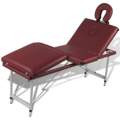 Red Foldable Massage Table 4 Zones with Aluminium Frame