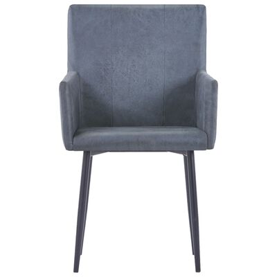 vidaXL Dining Chairs with Armrests 2 pcs Grey Faux Suede Leather