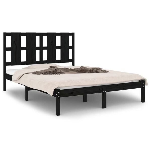 vidaXL Bed Frame without Mattress Black 140x190 cm Solid Wood Pine
