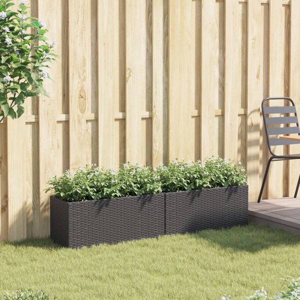 vidaXL Garden Planters with 2 Pots 2 pcs Black 72x30x32 cm Poly Rattan