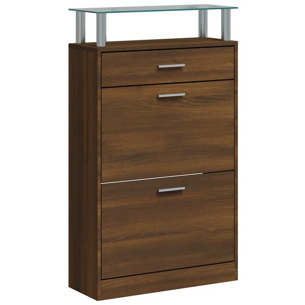 vidaXL Shoe Cabinet Brown Oak 63x24x104 cm Engineered Wood