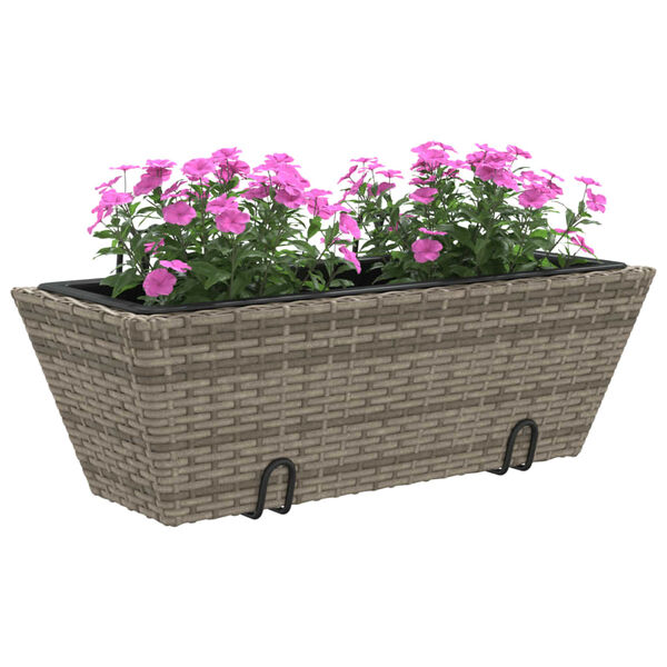 vidaXL Planters with hooks 2 pcs Grey Poly Rattan
