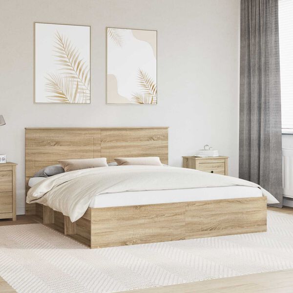 vidaXL Bed Frame with Headboard Sonoma 200 x 200 cm Solid Pine Wood